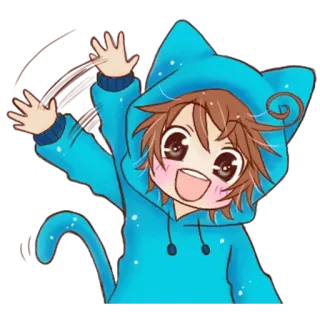 😀 Anime, Gatto, Kawaii, Carino, Felice, Felpa con cappuccio telegram sticker