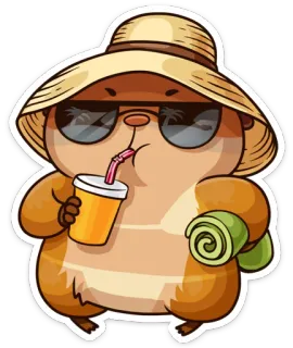 😎 Hamster, Strand, Sommer, Sonnenbrille, Urlaub, Tier, Süß, Getränk telegram sticker
