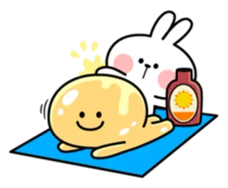 ☀ стикер, персонаж, милый, мультфильм, солнце, пляж, загар, кролик whatsapp sticker