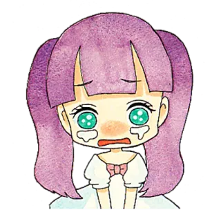 😭 verdrietig, huilen, anime, cartoon, meisje, personage, illustratie, aquarel telegram sticker