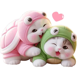 😛 chat, tortue, grenouille, animal, mignon, coeur, kawaii, dessin animé whatsapp sticker