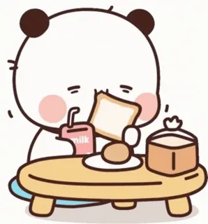 🍞 Panda, Lait, Pain, Petit déjeuner, Mignon, Dessin animé telegram sticker