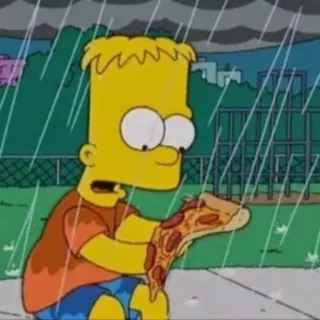 🍕 Bart Simpson The Simpsons cartoon, rain, pizza, sad, Bart Simpson, Simpsons telegram sticker