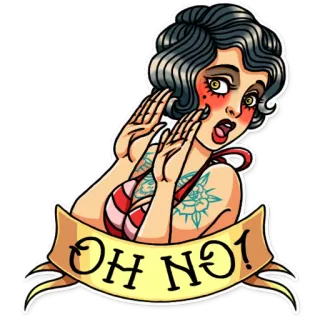 😨 OH NO! vintage, tattoo, pinup, woman, distressed, expression whatsapp sticker