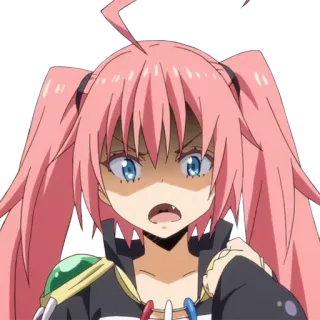 😡 Milim Nava That Time I Got Reincarnated as a Slime Anime, Chica, Pelo rosa, Enfadada, Molesta, Reencarnado en slime whatsapp sticker
