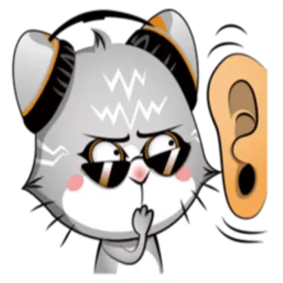 🙃 gato, gafas de sol, auriculares, oreja, pregunta, dibujos animados, lindo whatsapp sticker