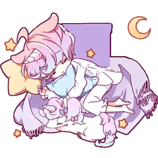 😴 süß, schlafend, einhorn, kissen, comic, kawaii, sterne, mond telegram sticker
