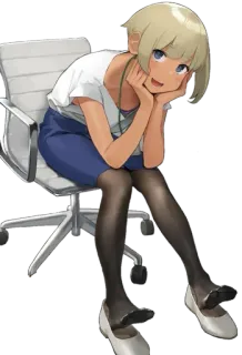 😍 офис, аниме, женщина, девушка, стул, сидящая telegram sticker