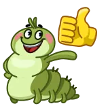 👍 หนอนผีเสื้อ, ยกนิ้วโป้ง, อิโมจิ, แมลง, แมลง, น่ารัก, อนุมัติ, บวก telegram sticker