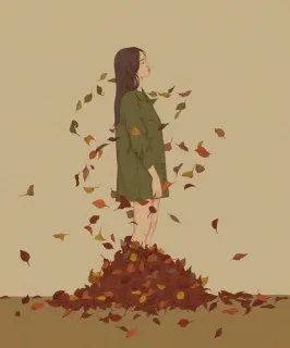 😔 осень, осень, листья, женщина, сезон, природа, искусство telegram sticker