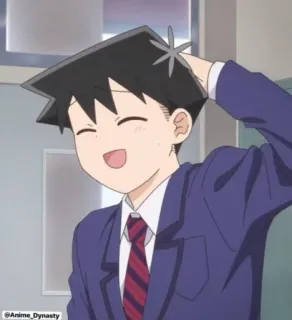 😄 Hitohito Tadano Komi Can't Communicate anime, Komi can't communicate, Hitohito Tadano, schooluniform, glimlachend, blij, personage telegram sticker