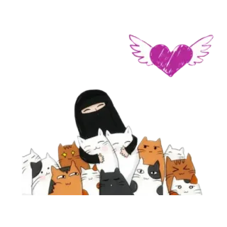 🐱 woman, niqab, muslim, cats, kittens, heart, wings, love, cute telegram sticker