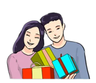 🎁 casal, presentes, feliz, desenho animado, amor telegram sticker