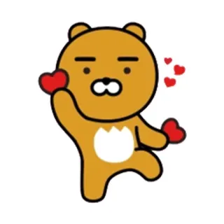 👍 Ryan Ryan, oso, Kakao Friends, corazones, lindo, pegatina whatsapp sticker