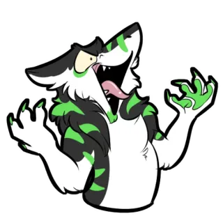 😆 furry, monster, cartoon, animal, creature, green, black, white whatsapp sticker
