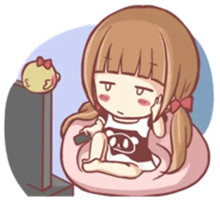 🙄 만화, 소녀, 텔레비전, 게으른, 지루한, 이모티콘 telegram sticker