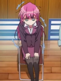 😰 anime, cô gái, lo lắng, tóc hồng, đang ngồi, sốc telegram sticker