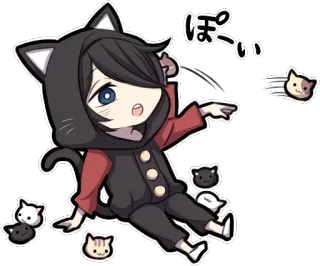 😔 ぽーい Anime, Kucing, Chibi, Lucu, Kawaii, Stiker, Telinga kucing, Hoodie telegram sticker