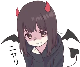 😈 ニヤリ Anime, Teufel, Flügel, Hörner, Cartoon, Mädchen whatsapp sticker
