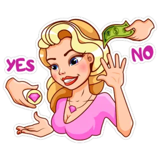 😛 YES NO femme, argent, choix, dessin animé, blonde, richesse telegram sticker