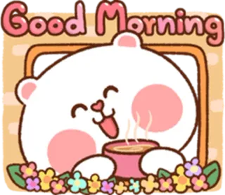 😌 Good Morning Bom dia, urso, fofo, café, flores, saudação telegram sticker
