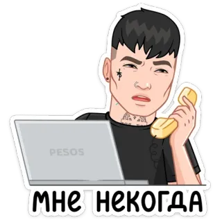 🙅‍♂ МНЕ НЕКОГДА desenho animado, homem, laptop, telefone, ocupado, russo whatsapp sticker