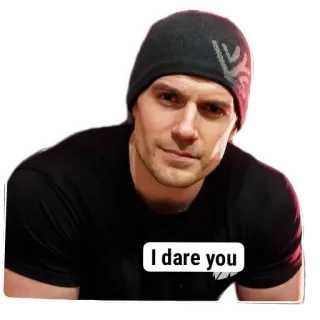 😎 Henry Cavill I dare you Henry Cavill, actor, dare, beanie, challenge, celebrity, meme whatsapp sticker