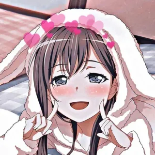 ❤️ Аниме, Девочка, Сердечки, Милый, Заячьи ушки, Улыбается telegram sticker