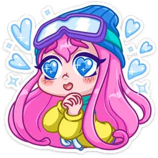 👍 Anime, Chibi, Kawaii, Inverno, Sciatore, Carino, Cartone animato telegram sticker