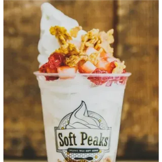 😫 Soft Peaks ORGANIC MILK SOFT SERVE ice cream, dessert, soft serve, organic, food, sweet treat telegram sticker