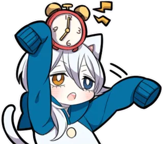 ⏰ kot, budzik, anime, zmęczony, śpiący, chibi telegram sticker