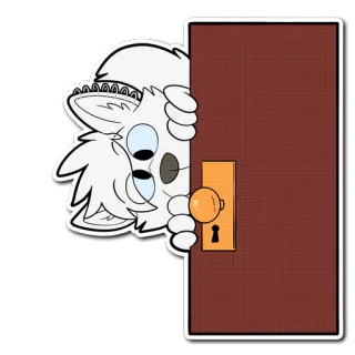 👀 Cartoon, Deur, Gluren, Wit, Kat, Harig, Dier telegram sticker