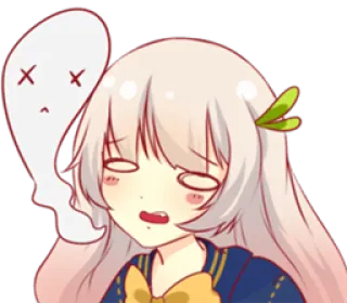 👻 Anime, Kartun, Ilustrasi, Lucu, Chibi, Lelah, Hantu telegram sticker