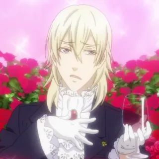 🙄 Anime, Personaggio, Capelli biondi, Vino rosso, Rose, Guanti telegram sticker