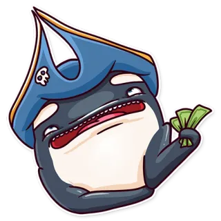 🙄 orca, whale, pirate, money, cartoon, animal, sea creature, wealth telegram sticker