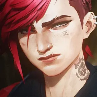 😑 Vi Arcane anime, red hair, confident, tattoo, animated telegram sticker