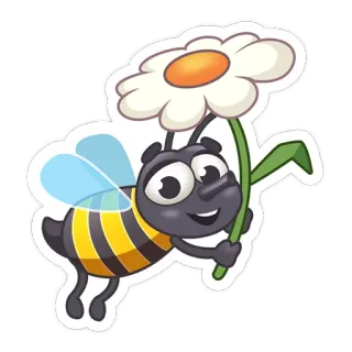 🌷 pszczoła, kwiat, kreskówka, owad, słodki, natura, stokrotka telegram sticker