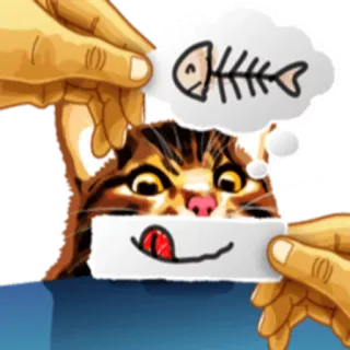 😋 кот, рыба, наклейка, мультфильм, животное, питомец whatsapp sticker