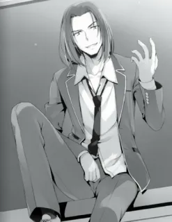 🤔 Anime, Manga, Personaje, Traje, Sentado, Seguro, Masculino telegram sticker