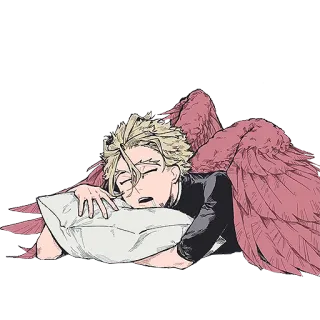 😪 Hawks My Hero Academia anime, hawks, sleep, wings, pillow whatsapp sticker