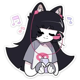 💃 ragazza gatto, anime, musica, carino, cuffie, cartone animato whatsapp sticker