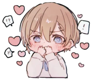 🍼 Аниме, Чиби, Милый, Сердечки, Каваий, Парень, Румянец telegram sticker