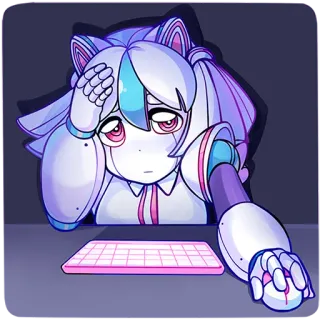 👩‍💻 애니메이션, 로봇, 고양이 귀, 사이버펑크, 피곤한, 귀여운 telegram sticker
