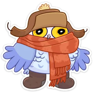 🥶 búho, invierno, gorro, bufanda, lindo, animal, dibujos animados whatsapp sticker