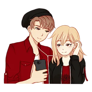 👋 couple, anime, music, headphones, love, romance telegram sticker