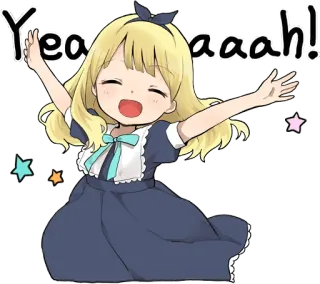 😆 Yeah! Anime, Kreskówka, Dziewczyna, Święto, Radość, Podekscytowany/a, Szczęśliwy/a, Wesoły/a whatsapp sticker