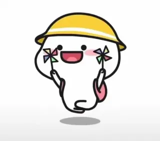 🥳 cute, cartoon, yellow hat, pinwheels, happy telegram sticker