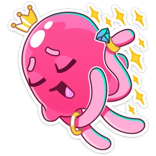 💃 cartoon, pink, character, crown, diamond ring, cute, jellyfish, kawaii telegram sticker