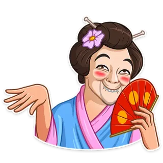 ☺️ geisha, Nhật Bản, phụ nữ, quạt, kimono, hoa telegram sticker