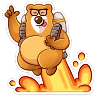 🚀 หมี, เจ็ทแพ็ค, การ์ตูน, อีโมจิ, ตลก, แว่นตา, สติกเกอร์ telegram sticker